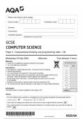 AQA GCSE Computer Science 8525 1A Computational thinking and programming skills (C#) question paper ComputerScience May 2024