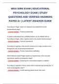 WGU D094 EXAM | EDUCATIONAL PSYCHOLOGY EXAM | STUDY QUESTIONS AND VERIFIED ANSWERS RATED A+ | LATEST 2024/2025 GUIDE