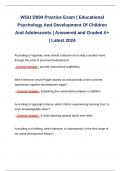 WGU D094 Practice Exam | Educational Psychology And Development Of Children And Adolescents | Answered and Graded A+ | Latest 2024 