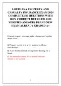 LOUISIANA PROPERTY AND  CASUALTY INSURANCE EXAM 2024 COMPLETE 500 QUESTIONS WITH  100% CORRECT DETAILED AND  VERIFIED ANSWERS BRAND NEW  EXAM ALREADY GRADED A+