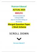 Pearson Edexcel ACTUAL 2024 8BIO/01 Advanced Subsidiary GCE In Biology B (8BI0) Paper 01: Core Cellular Biology and Microbiology Merged Question Paper + Mark Scheme