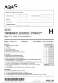 AQA GCSE Combined Science Synergy 8465 3H question paper CombinedScienceSynergy  7June 2024