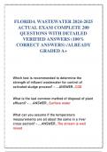 FLORIDA WASTEWATER 2024-2025  ACTUAL EXAM COMPLETE 200  QUESTIONS WITH DETAILED  VERIFIED ANSWERS (100%  CORRECT ANSWERS) /ALREADY  GRADED A+