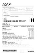 AQA GCSE Combined Science Trilogy 8464 B 2H question paper CombinedScienceTrilogy  7June 2024