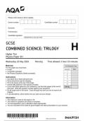 AQA GCSE Combined Science Trilogy 8464 P 1H question paper CombinedScienceTrilogy  22May 2024