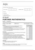 AQA A-level FURTHER MATHEMATICS Paper 3 Statistics June 2024