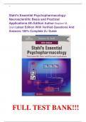 Stahl's Essential Psychopharmacology: Neuroscientific Basis and Practical Applications 5th Edition Author:Stephen M. Stahl Latest Edition With Verified Questions And Answers 100% Complete A+ Guide 