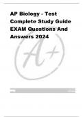 AP Biology - Test  Complete Study Guide EXAM Questions And  Answers 2024