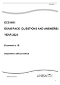 Exam (elaborations) ECS1601 - Economics IB (ECS1601) EXAM PACK FOR YEAR 2021