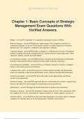 Chapter 1- Basic Concepts of Strategic Management Exam Questions With Verified Answers.