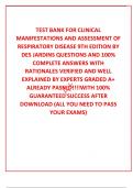  TEST BANK FOR CLINICAL MANIFESTATIONS AND ASSESSMENT OF RESPIRATORY DISEASE 9TH EDITION BY DES JARDINS QUESTIONS AND 100% COMPLETE ANSWERS WITH RATIONALES VERIFIED AND WELL EXPLAINED BY EXPERTS GRADED A+ ALREADY PASSED!!!!WITH 100% GUARANTEED SUCCESS AFT