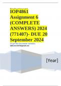 IOP4861 Assignment 6 (COMPLETE ANSWERS) 2024 (771407)- DUE 20 September 2024 ; 100% TRUSTED Complete, trusted solutions and explanations. Ensure your success with us.. 