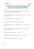 Food Handlers Final Quiz Questions And Answers Latest Update 2024/2025