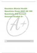 Saunders Mental Health  Questions Exam 2023 All 180  Questions And Correct  Answers Graded A+