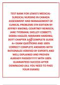 TEST BANK FOR LEWIS'S MEDICAL-SURGICAL NURSING IN CANADA ASSESSMENT AND MANAGEMENT OF CLINICAL PROBLEMS 5TH EDITION BY JEFFREY KWONG; COURTNEY REINISCH; JANE TYERMAN; SHELLEY COBBETT; DEBRA HAGLER; MARIANN HARDING; DOTT CHAPTER 1-72 COMPLETE GUIDE A+ E