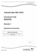 Tutorial Letter 203/1/2019 International Trade ECS3702 Semester 1 Department of Economics