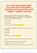 IICL CONTAINER INSPECTOR'S  EXAM 2024-2025 WITH 200 REAL  EXAM PRACTICE QUESTIONS WITH  CORRECT VERIFIED ANSWERS