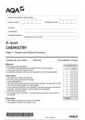 AQA  Chemistry7405 paper 2 question paper Chemistry A 18June 2024