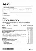 AQA GCSE PHYSICAL EDUCATION PAPER 2 2024 (8582/2:Socio-cultural influences and wellbeing in physical activity and sport)