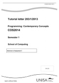 Programming: Contemporary Concepts COS2614 Semester 1  School of Computing Solutions to Assignment 3