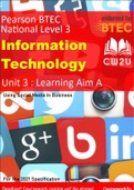 2022 BTEC IT Level 3 - DISTINCTION* Unit 3 Learning aim A