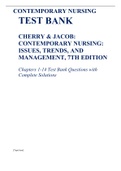 TEST BANK CHERRY & JACOB:  CONTEMPORARY NURSING:  ISSUES, TRENDS, AND  MANAGEMENT, 7TH EDITION Chapters 1-14 Test Bank Questions with  Complete Solutions