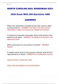 NORTH CAROLINA BAIL BONDSMAN 2023 2024 Exam With 200 Questions AND  ANSWERS 