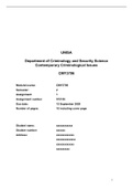 UNISA Department of Criminology and Security Science Contemporary Criminological Issues CMY3706 Module/course: CMY3706 Semester: 2 Assignment: 1