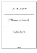 (WGU D075) BUS 2030 IT Management Essentials - OA Review 1 - 20242025