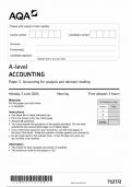 AQA A LEVEL ACCOUNTING PAPER 2 QUESTION PAPER 2024 (7127/2 :Accounting for analysis and Decision making)