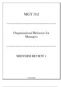 (UOPX) MGT 312 Organizational Behavior for Managers - Midterm Review I 20242025