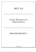 (UOPX) MGT 362 Change Management & Implementation - Midterm Review I 20242025.