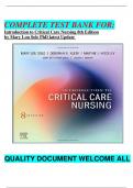 COMPLETE TEST BANK FOR: Introduction to Critical Care Nursing 8th Edition by Mary Lou Sole PhD latest Update 