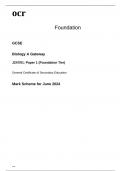 ocr GCSE Biology A Gateway Paper 1 Mark Scheme June2024 :J247-01(Foundation Tier)