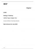 ocr GCSE Biology A Gateway Paper 4  Mark Scheme  June 2024:J247/04 Higher Tier