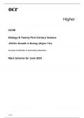 ocr GCSE Biology B Paper 3 Mark Scheme June 2024 J257/03: Breadth in Biology (Higher Tier)