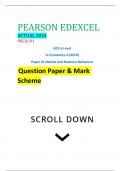 PEARSON EDEXCEL ACTUAL 2024 9EC0/01 GCE A Level In Economics A (9EC0) Paper 01 Market and Business Behaviour Question Paper & Mark Scheme