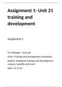 business level 3- unit 21 training and development- assignment 1