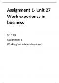 business level 3- unit 27 work experience in business- assignment 1