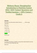 Midterm Exam: Straighterline Introduction to Nutrition (Latest 2024 / 2025 Update) Questions and Verified Answers | 100% Correct | Grade A