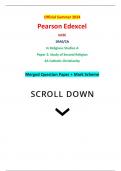 Official Summer 2024 Pearson Edexcel GCSE 1RA0/2A In Religious Studies A Paper 2: Study of Second Religion 2A Catholic Christianity Merged Question Paper + Mark Scheme