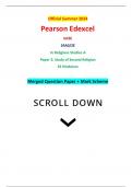 Official Summer 2024 Pearson Edexcel GCSE 1RA0/2E In Religious Studies A Paper 2: Study of Second Religion 2E Hinduism Merged Question Paper + Mark Scheme