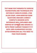  TEST BANK FOR THERAPEUTIC EXERCISE FOUNDATIONS AND TECHNIQUES 8TH EDITION BY CAROLYN KISNER, LYNN ALLEN COLBY, JOHN BORSTAD EXAM QUESTIONS AND100% CORRECT COMPLETE ANSWERS WITH RATIONALES WELL EXPLAINED AND VERIFIED BY EXPERTS AND GRADED A+ WITH PROOF AL