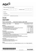 AQA GCSE History8145 2B D question paper History  4June 2024