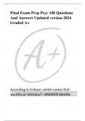 Final Exam Prep Psyc 140 Questions  And Answers Updated version 2024  Graded A+