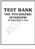 Test Bank - for The Psychiatric Interview Fifth Edition( Author: DANIEL J. CARLAT, 2024) Latest Edition|| All Chapters