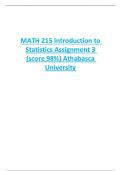 MATH 215 Introduction to Statistics Assignment 3 (score 98%) Athabasca University 