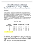 MATH 225N Week 7 Assignment; Hypothesis Test for Mean; Popul. St. Deviation Known; P-Value Approach.docx