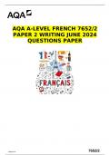 AQA A-LEVEL FRENCH 7652/2 PAPER 2 WRITING JUNE 2024 QUESTIONS PAPER