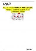 AQA A-level FRENCH 7652/3T/3V Paper 3 Speaking June 2024 Questions Paper